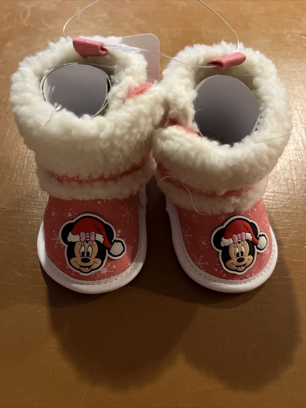 DISNEY Pink MINNIE MOUSE BABY GIRL SHOES LITTLE Plush Booties NIB 0-3 months